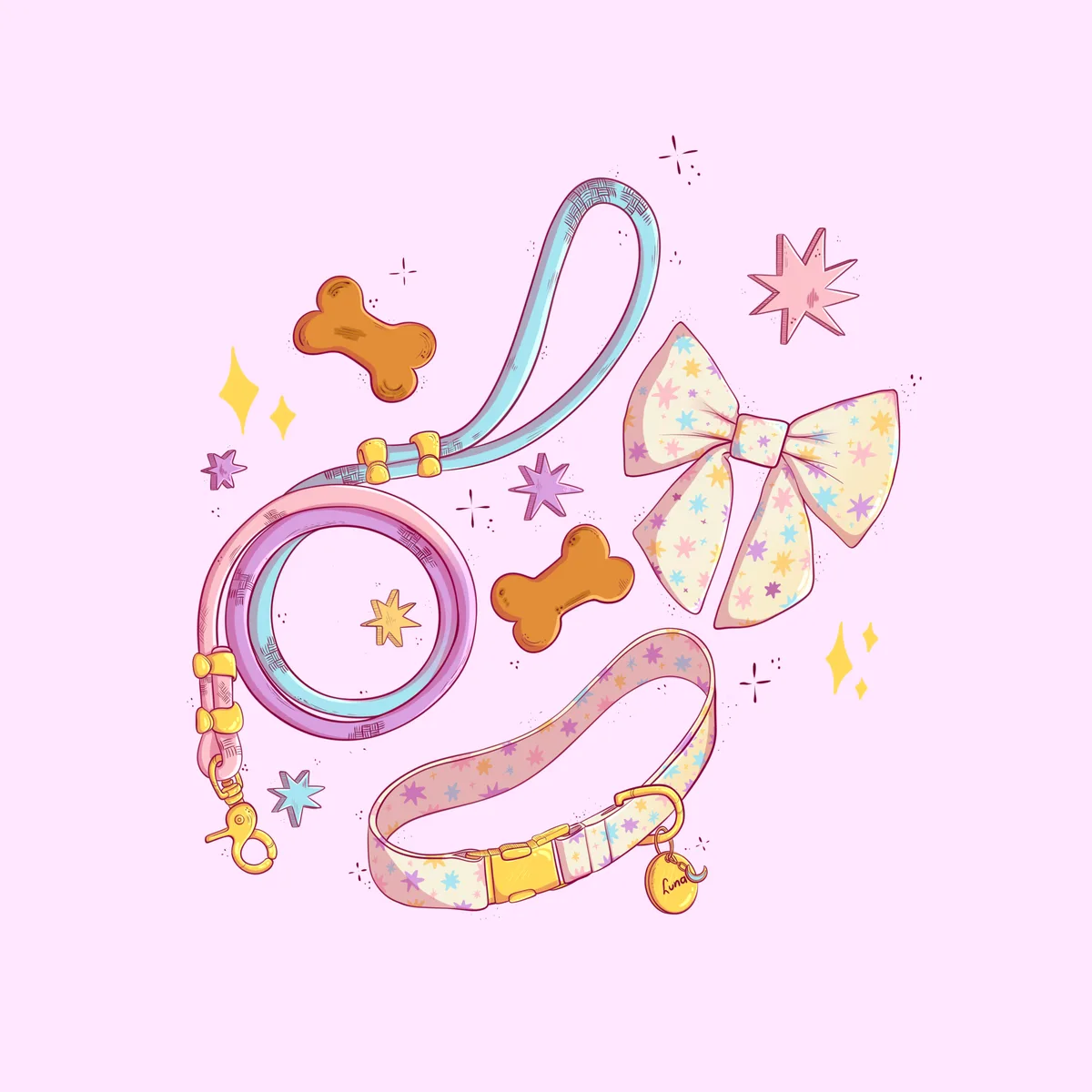 Cream Pet Accessories Set — free illustration by Lizy Del Busto