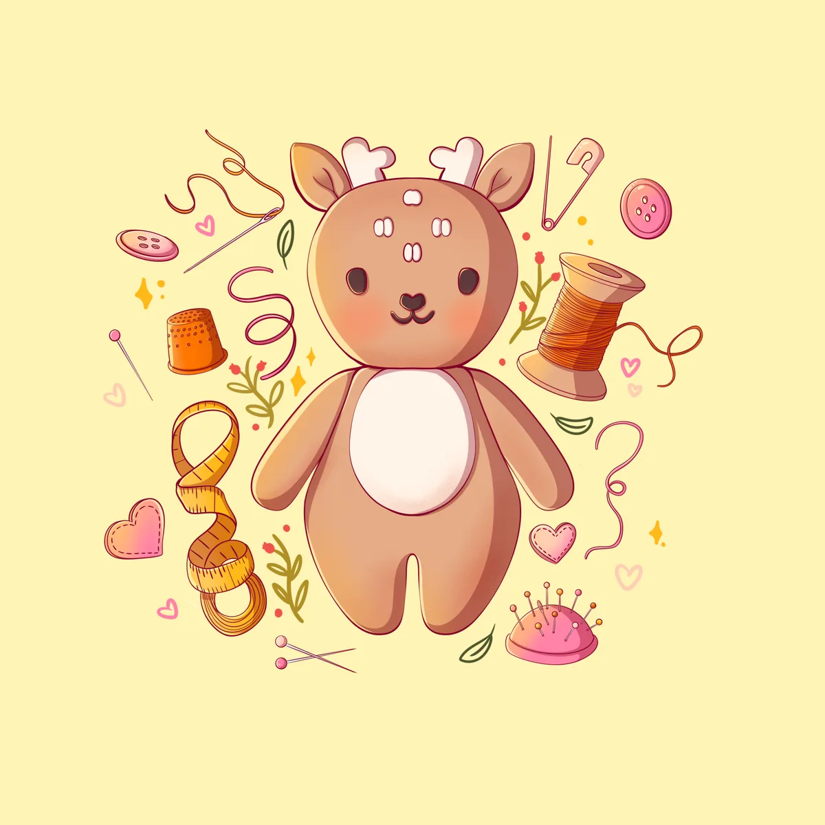 Cute Deer Sewing Illustration — free illustration by Lizy Del Busto