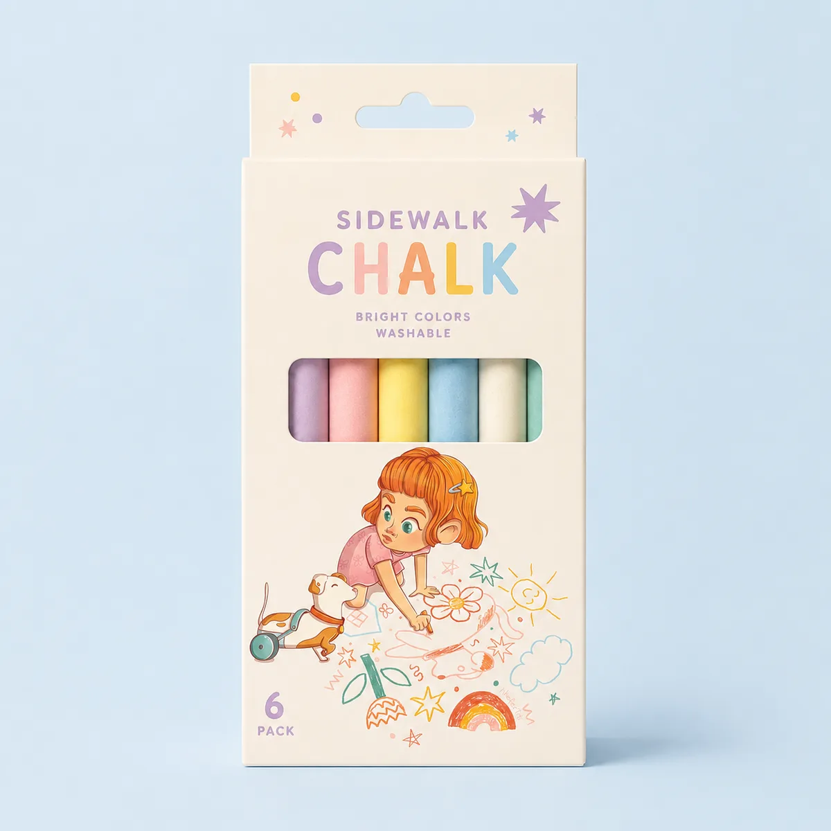 Girl Drawing with Dog Illustration — View 2