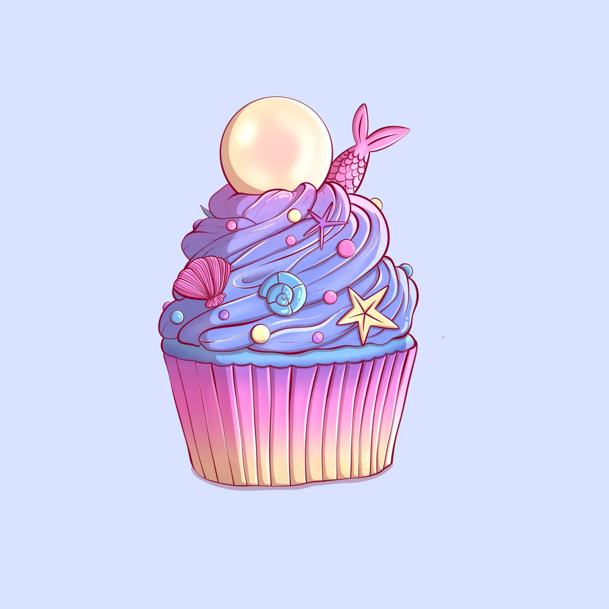 Mermaid Pearl Cupcake Illustration — free illustration by Lizy Del Busto