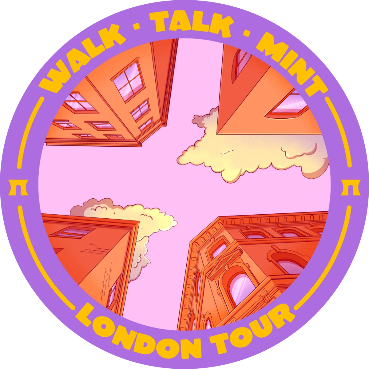 Illustrated POAP badge looking up at the rooftops of Bow Lane and Watling Street