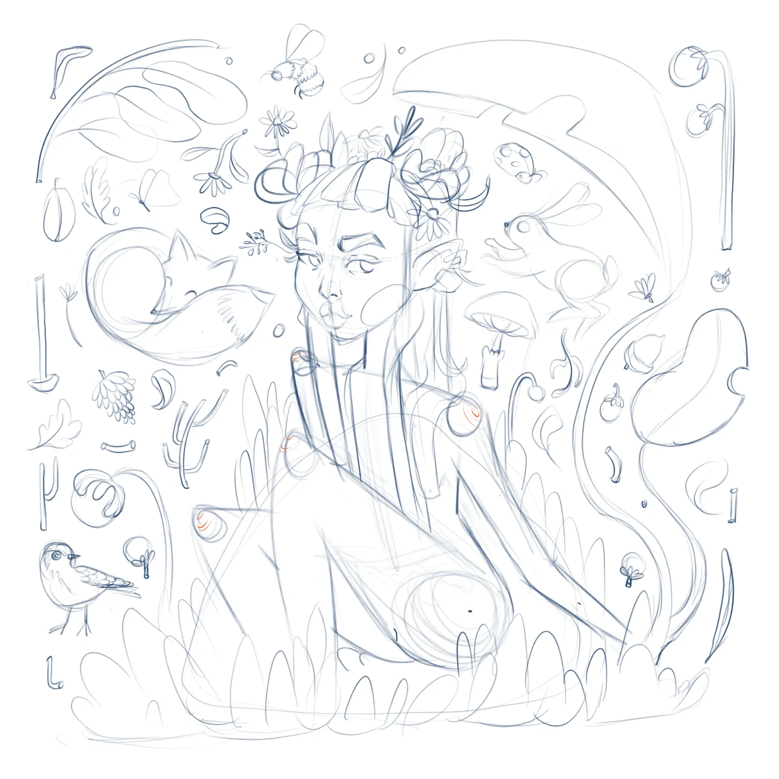 Early character sketches for The Secret Garden illustration
